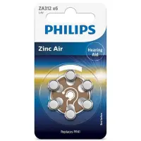 6 x Patarei Philips ZA312 1.4 V Zinc Air (PR41)