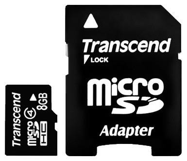 MEMORY MICRO SDHC 8GB W/ADAPT/CLASS4 TS8GUSDHC4 TRANSCEND