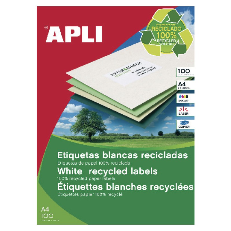 Etiketid Apli ILC, A4,  105x148, ümbertöödeldud, 100l/pk 3Re