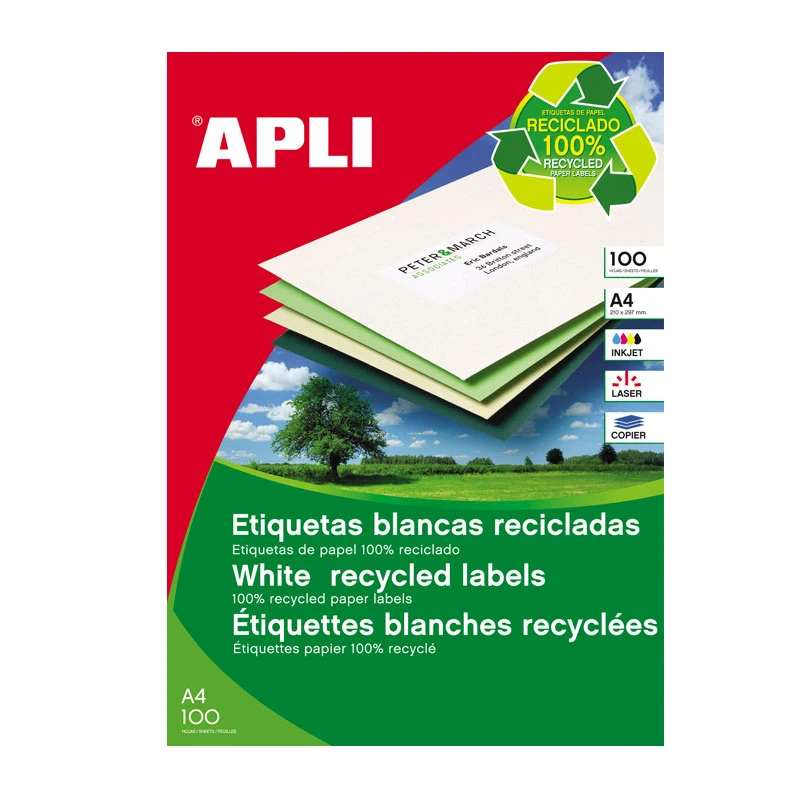 Etiketid Apli ILC 210x297, ümbertöödeldud, 100l/pk 3Re