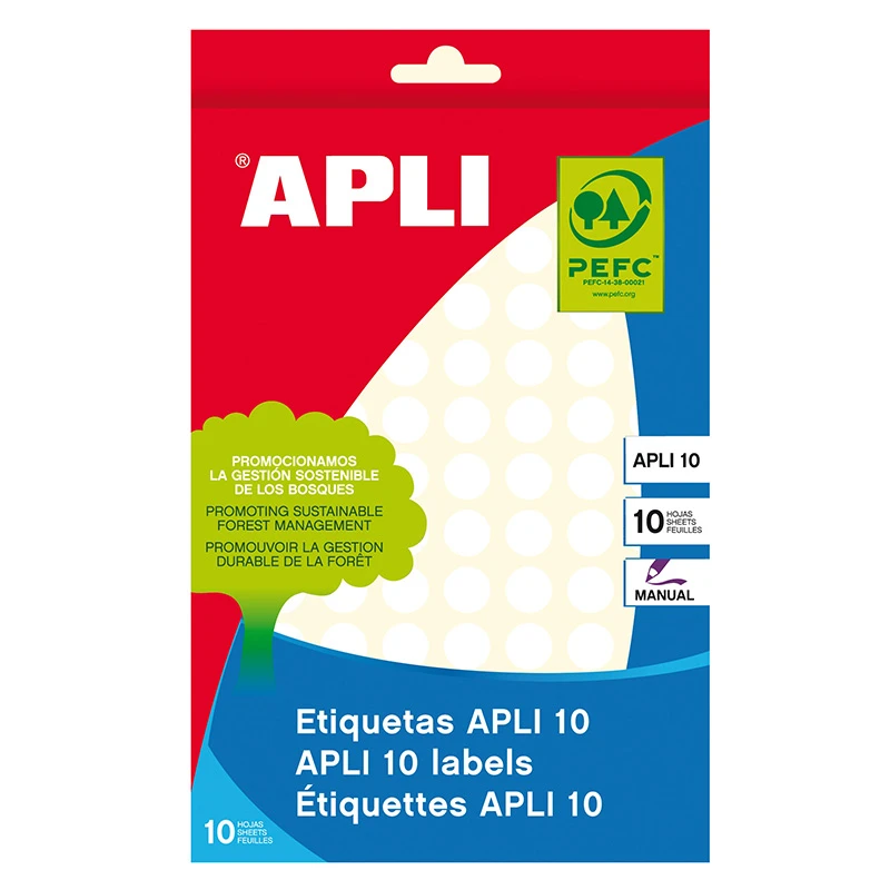 Etiketid Apli ümarad iseliimuvad D=10mm valged, 10l/pk
