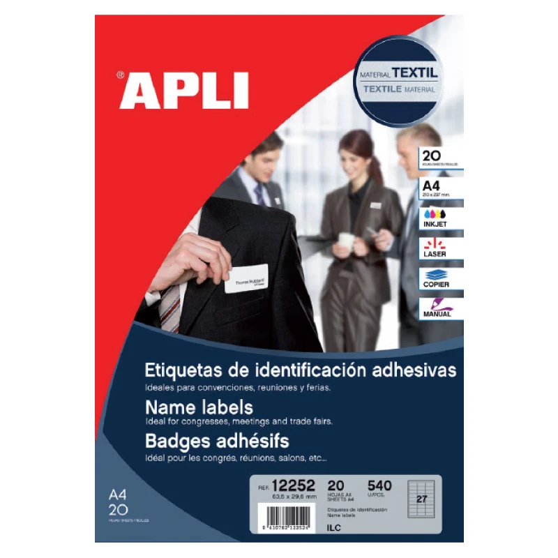 Etiketid Apli iseliimuvad tekstiilile A4, 63,5x29,6mm 20 lehte, ümarad nurgad