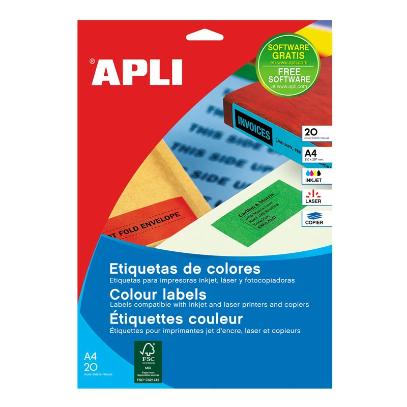 Etiketid Apli ILC iseliimuvad 210 x 297mm 20l/pk punane