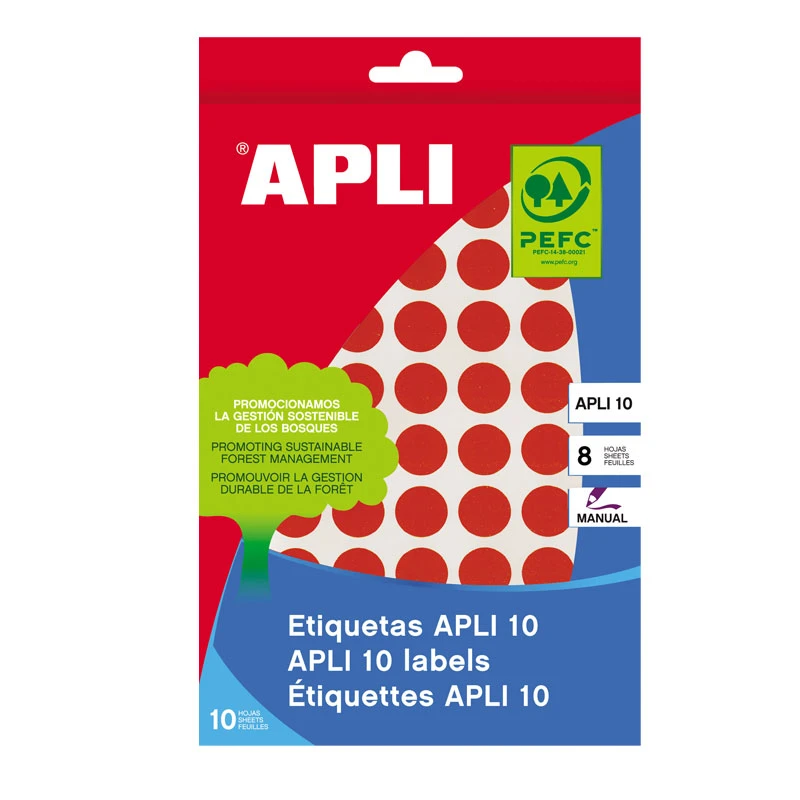 Etiketid Apli ümarad iseliimuvad D=10mm 8l/pk punane