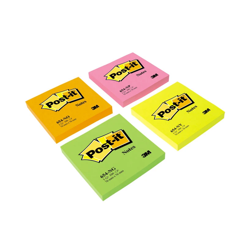 Märkmepaber Post-it  Neon 76x76 mm, neoonroheline 3Re