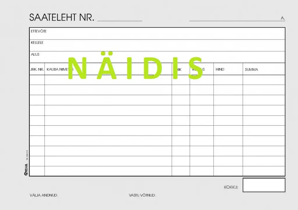 Blankett arve-saateleht, laiuti A5, isekopeeruv, 100lk