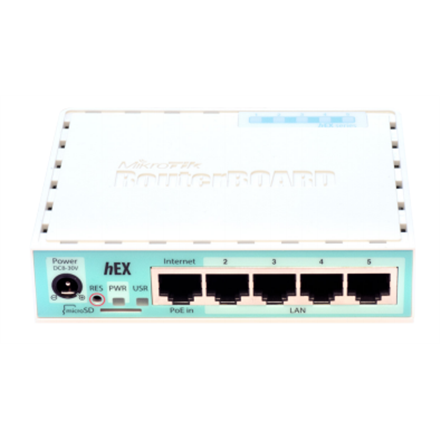Mikrotik Wired Ethernet Router (No Wifi) RB750Gr3, hEX, Dual Core 880MHz CPU, 256MB RAM, 16 MB (MicroSD), 5xGigabit LAN, USB, PCB and Voltage temperature monitor, Beeper, IP20, Plastic Case, RouterOS L4 | Ethernet Router hEX | RB750Gr3 | No Wi-Fi | Mbit/s | Mbit/s | Ethernet LAN (RJ-45) ports 5 | Mesh Support No | MU-MiMO No | No mobile broadband |