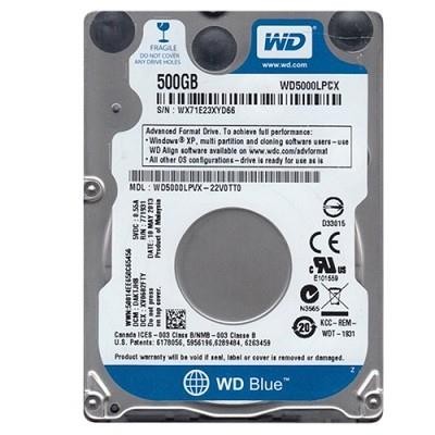 HDD|WESTERN DIGITAL|Blue|500GB|SATA 3.0|16 MB|5400 rpm|2,5"|Thickness 7mm|WD5000LPCX