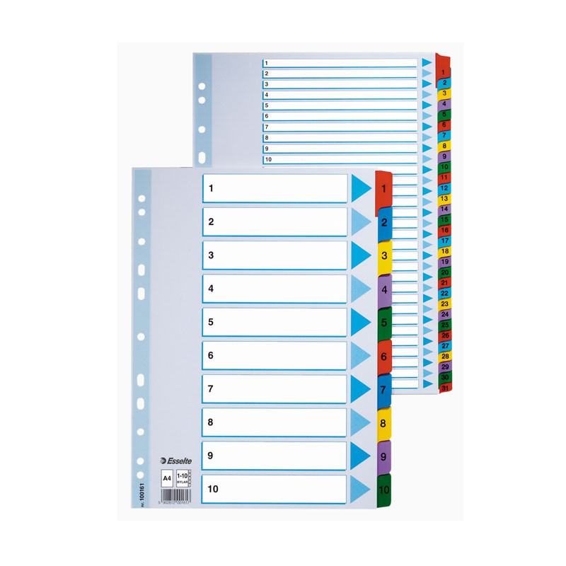 Vahelehed Esselte A4/ 1-10 kartong, värvilised indeksid