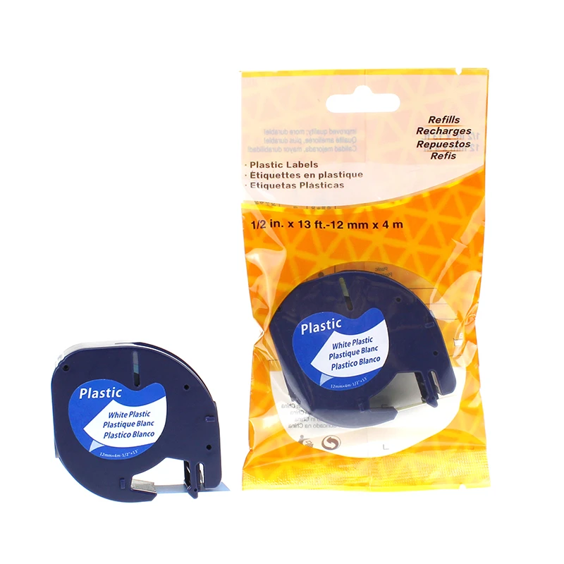 Markeerimislint Dymo LetraTag 12mm x 4m must trükk valge plast, 91221, analoog