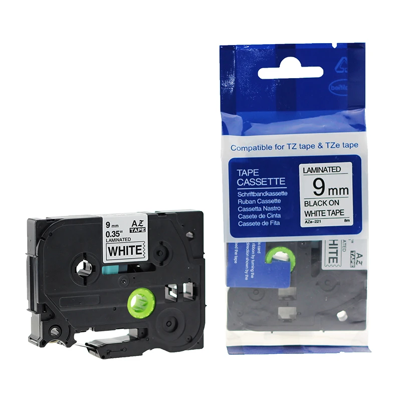 Markeerimislint Brother TZE-221, 9mm, must/valgel, analoog