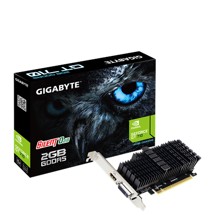 Gigabyte Low Profile NVIDIA, 2 GB, GeForce GT 710, GDDR5, PCI Express 2.0, Processor frequency 954 MHz, HDMI ports quantity 1, Memory clock speed 5010 MHz