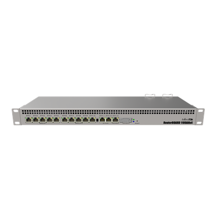 Mikrotik Wired Ethernet Router RB1100x4, 1U Rackmount, Quad core 1.4GHz CPU, 1 GB RAM, 128 MB, 13xGigabit LAN, 1xSerial console port RS232, PCB Temperature and Voltage Monitor, IP20, RouterOS L6 | Wired Ethernet Router | RB1100AHx4 | No Wi-Fi | Mbit/s | 10/100/1000 Mbit/s | Ethernet LAN (RJ-45) ports 13 | Mesh Support No | MU-MiMO No | No mobile br