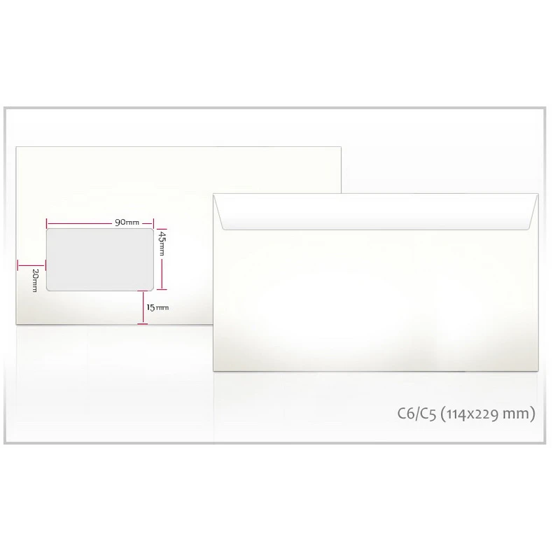 Ümbrikud Postac E65 RH 114x229mm, valge, 1000tk, aken 45x90