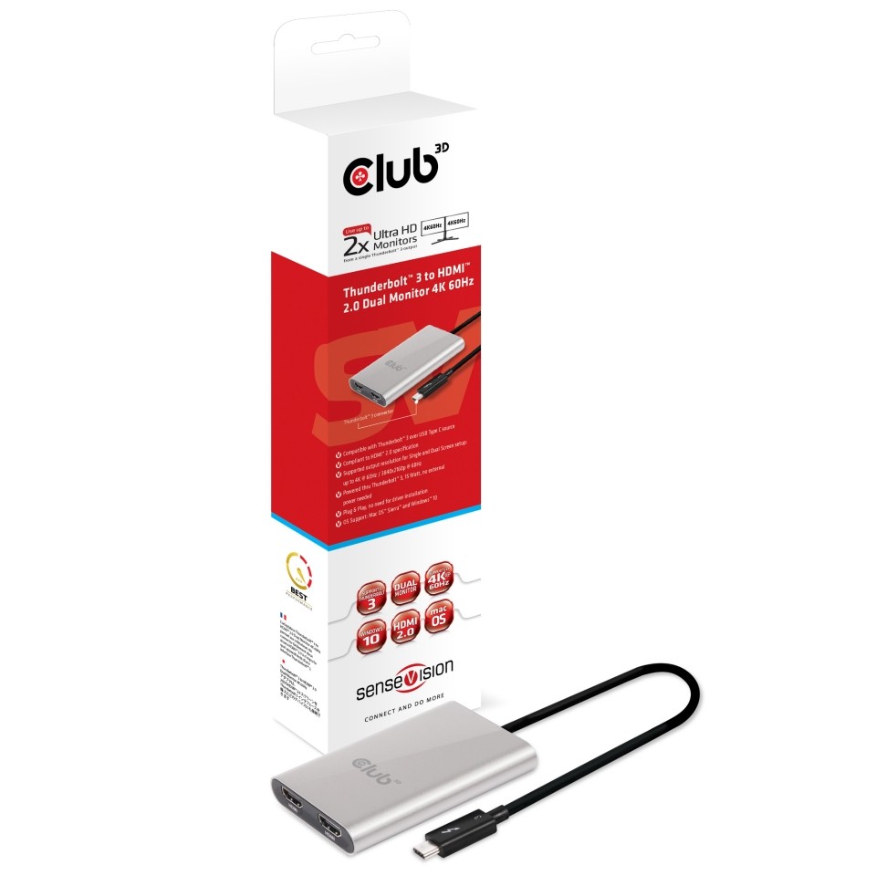 CLUB 3D Thunderbolt 3 to HDMI 2.0 Dual 4
