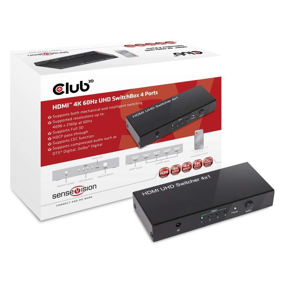 CLUB 3D HDMI 2.0 UHD SwitchBox 4 Ports