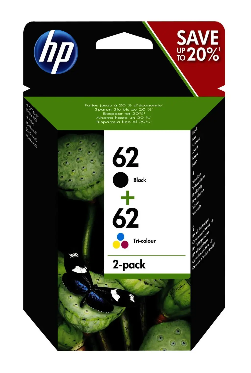 HP 62 2-pack Black/Tri-color Original Ink Cartridges