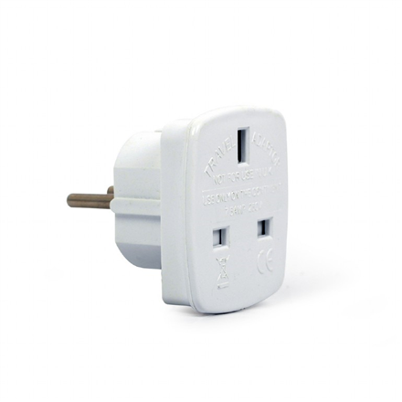Gembird AC power adapter, UK socket to EU Schuko plug, 7.5 A White, Travel adapter