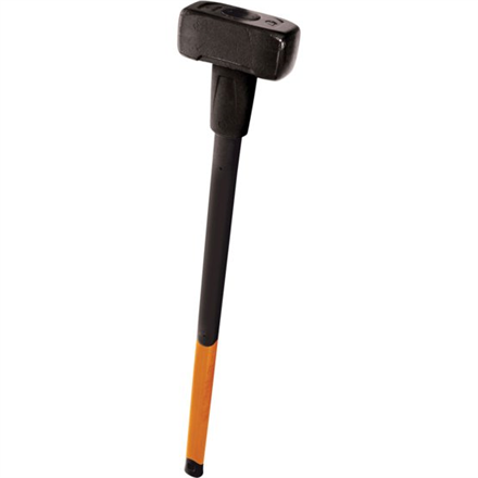 Fiskars Sledge Hammer XL The medium sized Fiskars Sledge Hammer XL is still a big hitter. This tool features rounded edges on the striking surface which delay burring and lessen the risk of chipping. This sledge hammer has a rubber miss-hit guard that lessens jarring from mis strikes and thus helps to avoid potential injuries or strain. The shaft i