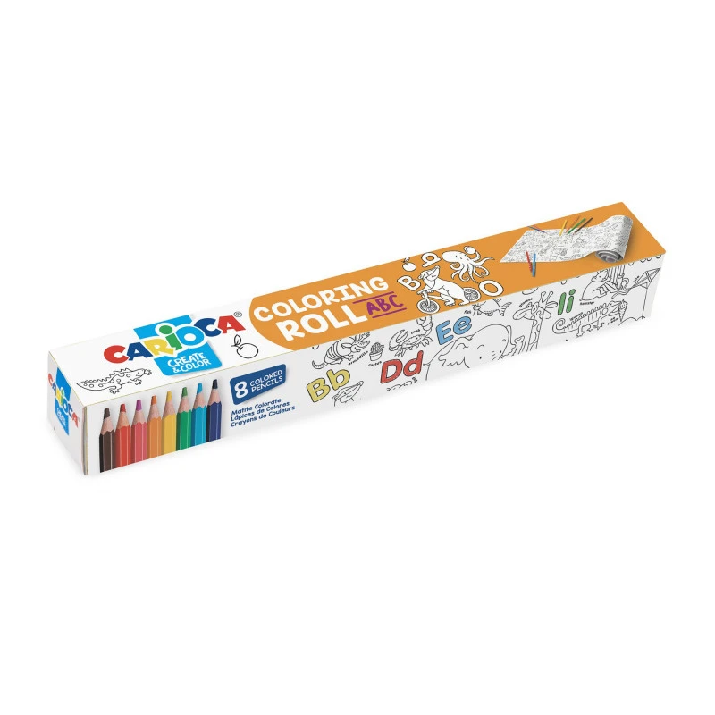 Värviraamat rullis CARIOCA ABC 200 x 30 cm + värvipliiatsid 8 tk