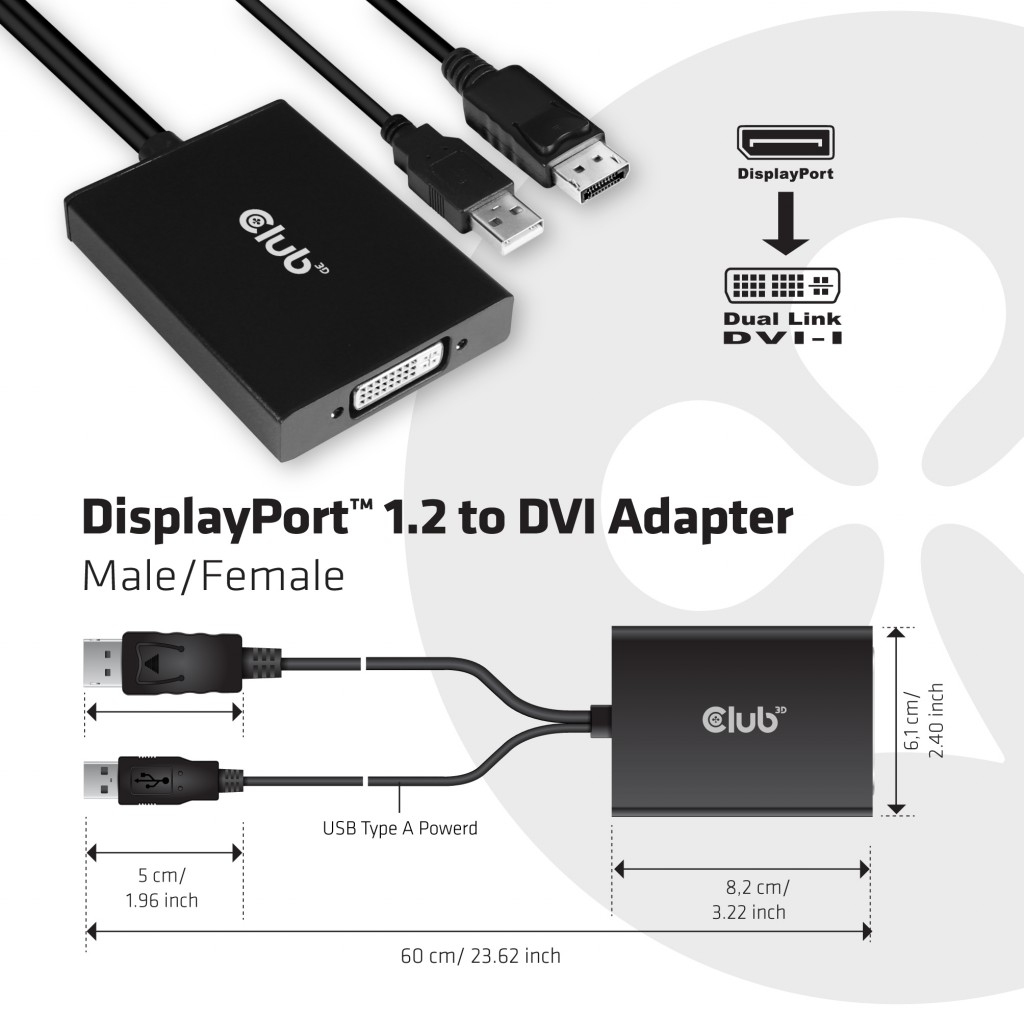 CLUB 3D Display Port to Dual Link DVI-I