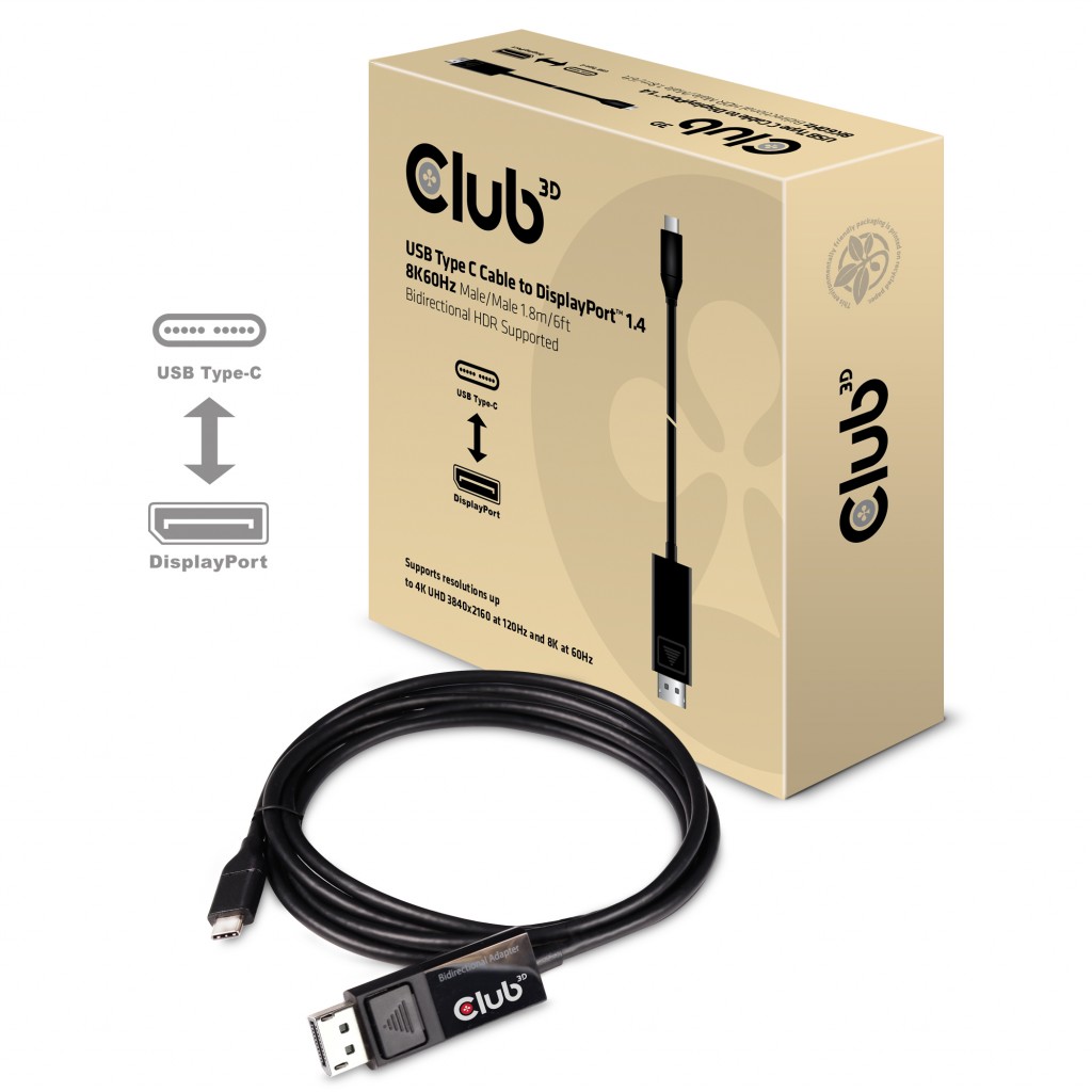 CLUB 3D USB-C to DP1.4 8K60Hz HDR 1.8m