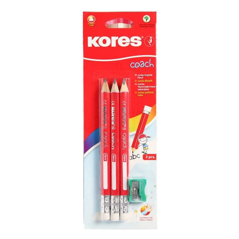 Harilik pliiats Kores Coach, pikkus 3/4, 3 tk/pk