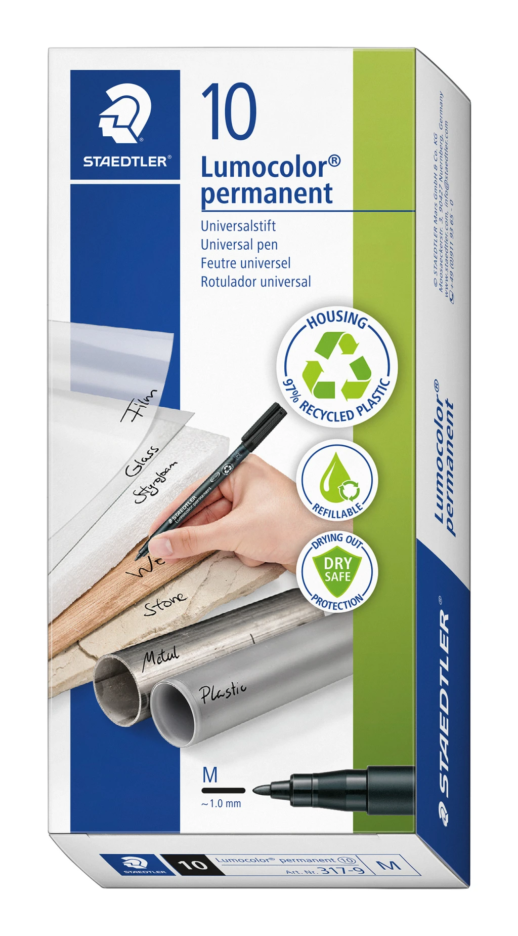 OHP kilemarker Staedtler Lumocolor M/1,0 mm, veekindel, must