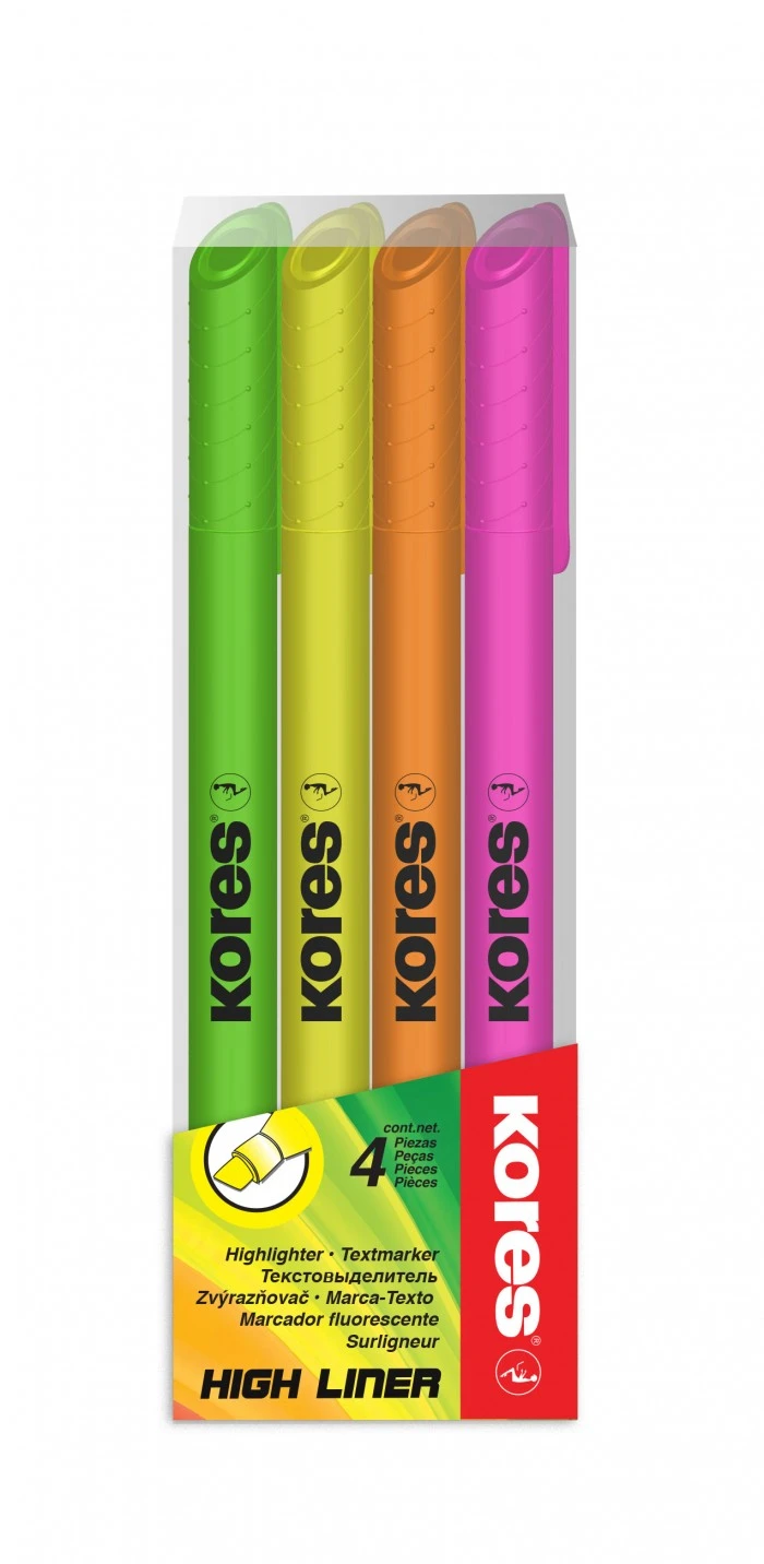 Tekstimarker KORES HIGH LINER FINE, 4 värvi