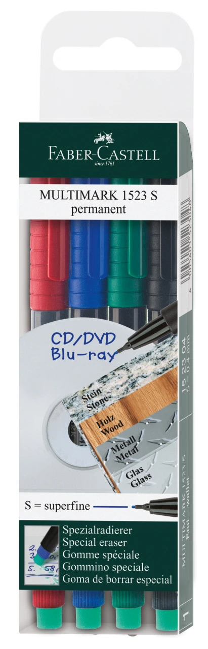 Marker permanentne CD/DVD FABER CASTELL MULTIMARK S 4 värvi kompl.