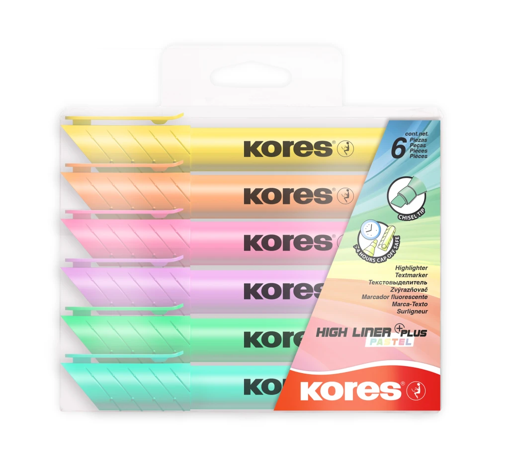 Tekstimarker Kores High Liner Plus, 6 pastelset värvi
