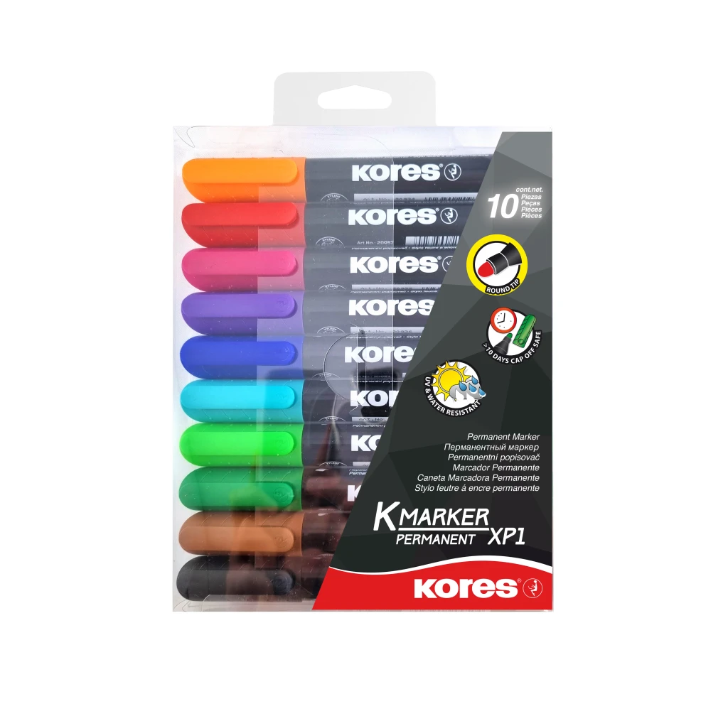 Marker permanentne Kores XP1, kooniline, 10 värvi