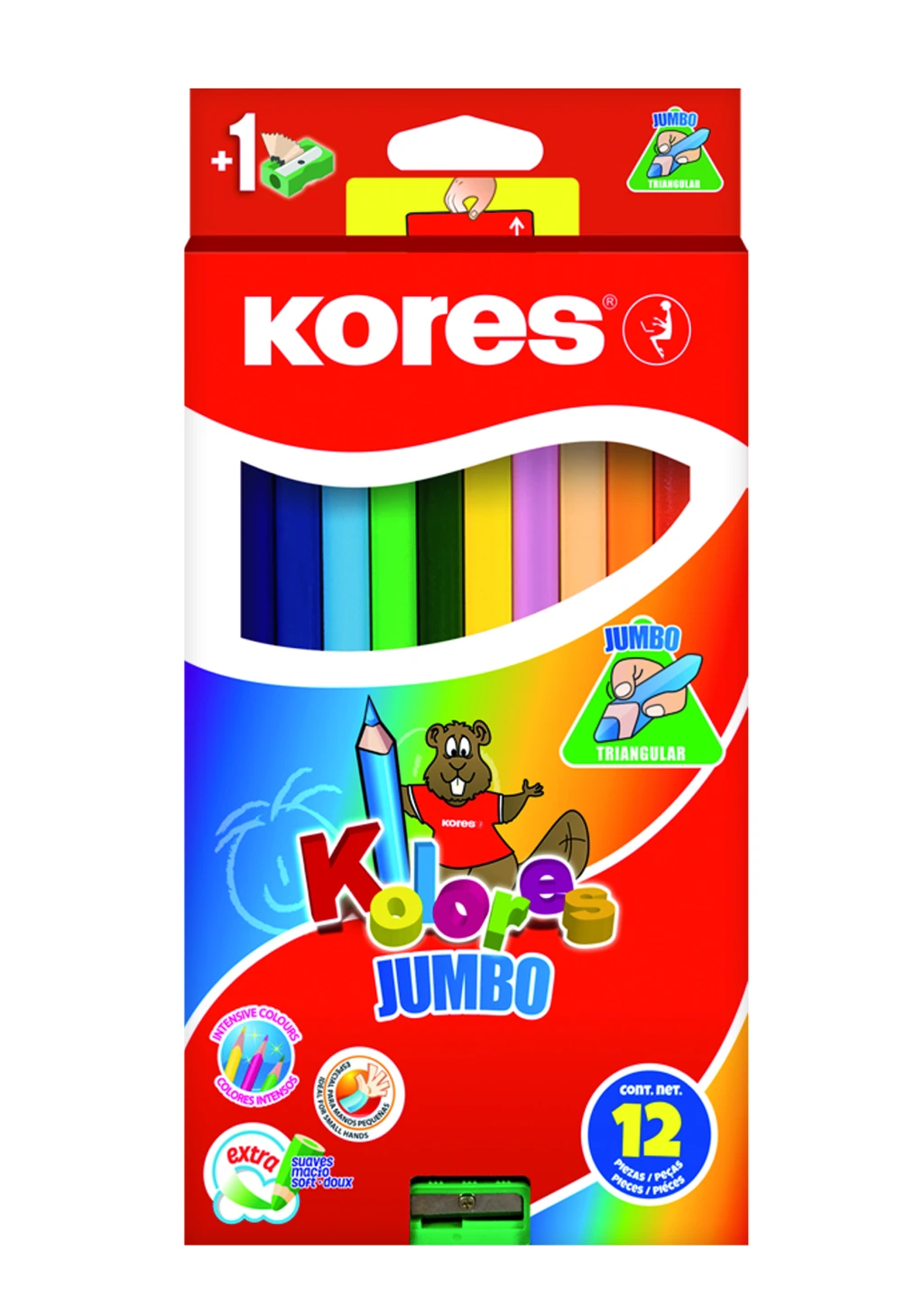 Värvipliiatsid Kores Kolores Jumbo kolmnurksed, 12 värvi