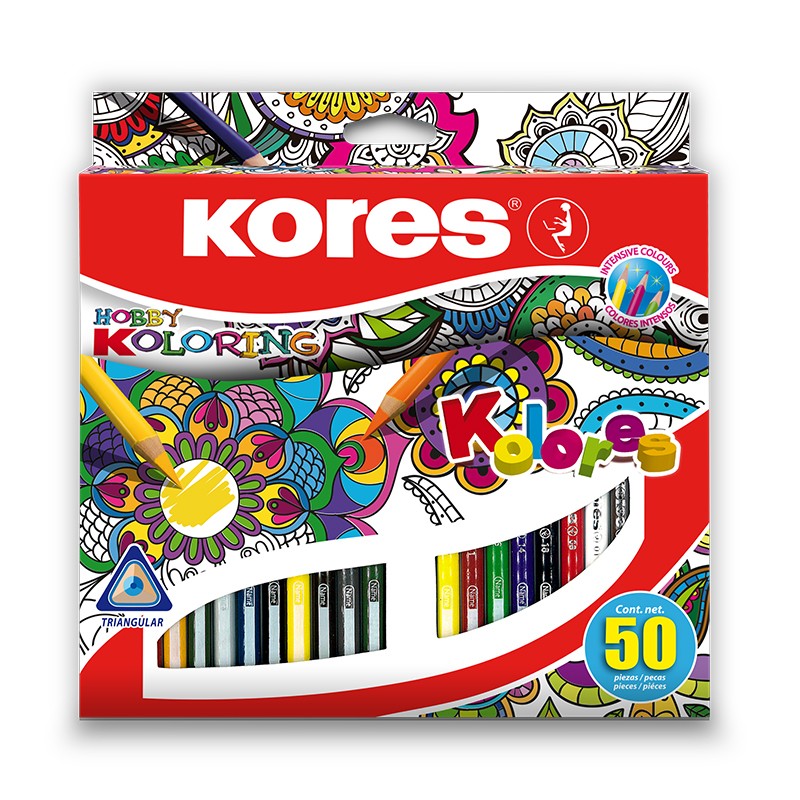 Värvipliiatsid Kores Kolores Mandala, kolmnurksed, 50 tk