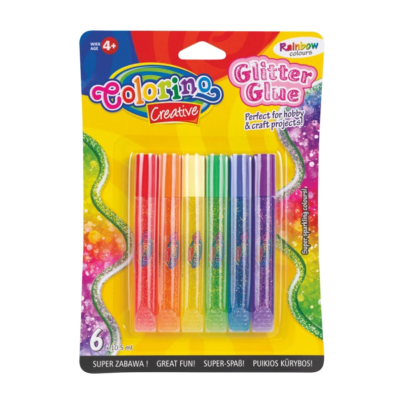 Liim COLORINO, glitter, vikerkaar, 6 värvi