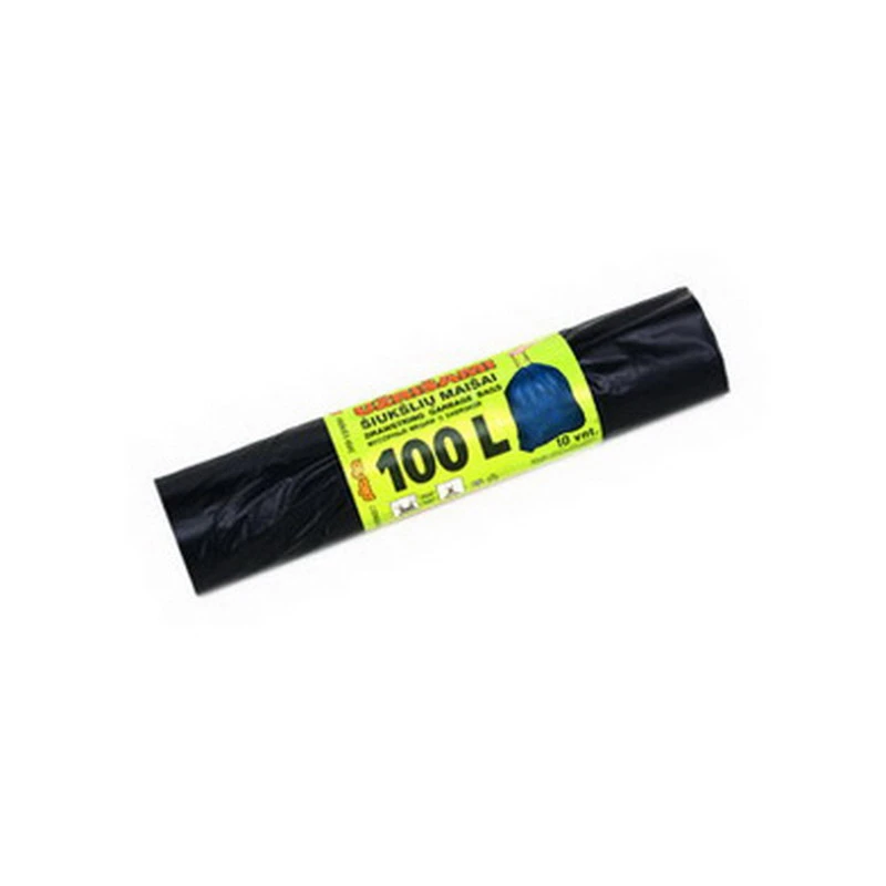Prügikotid nööridega BALTPLASTA 100L  70x90cm, 40mic, 10tk, must