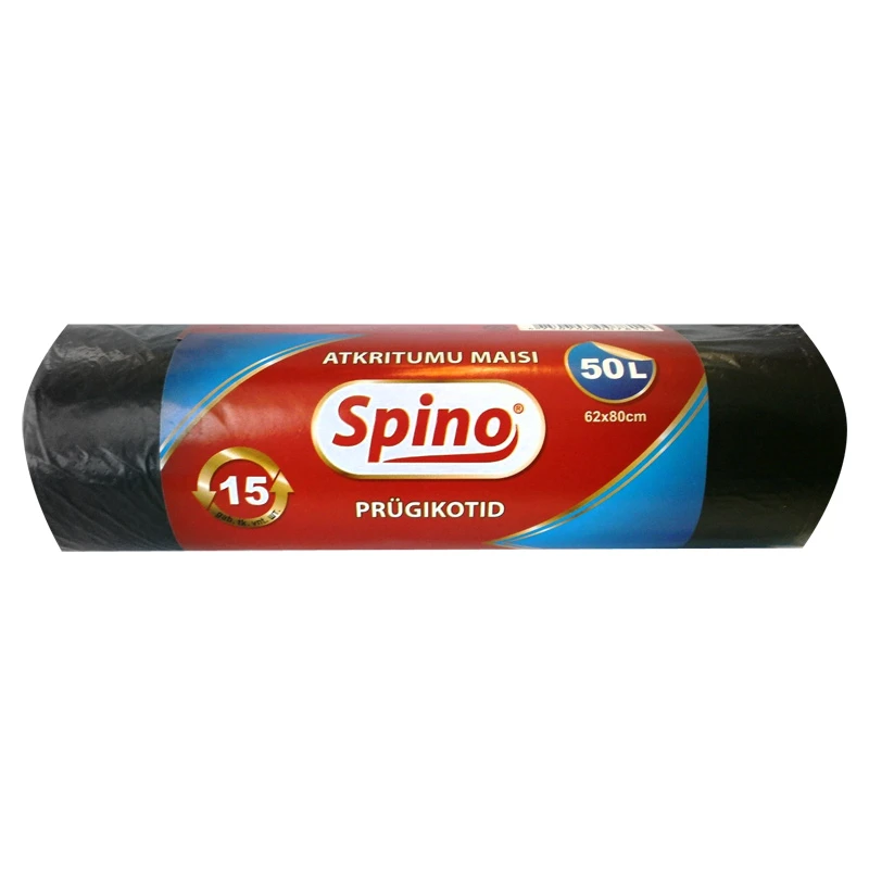 Prügikotid SPINO 50L, 15tk, 12mic HDPE, 62x80cm, must (kogus 2 tükki)