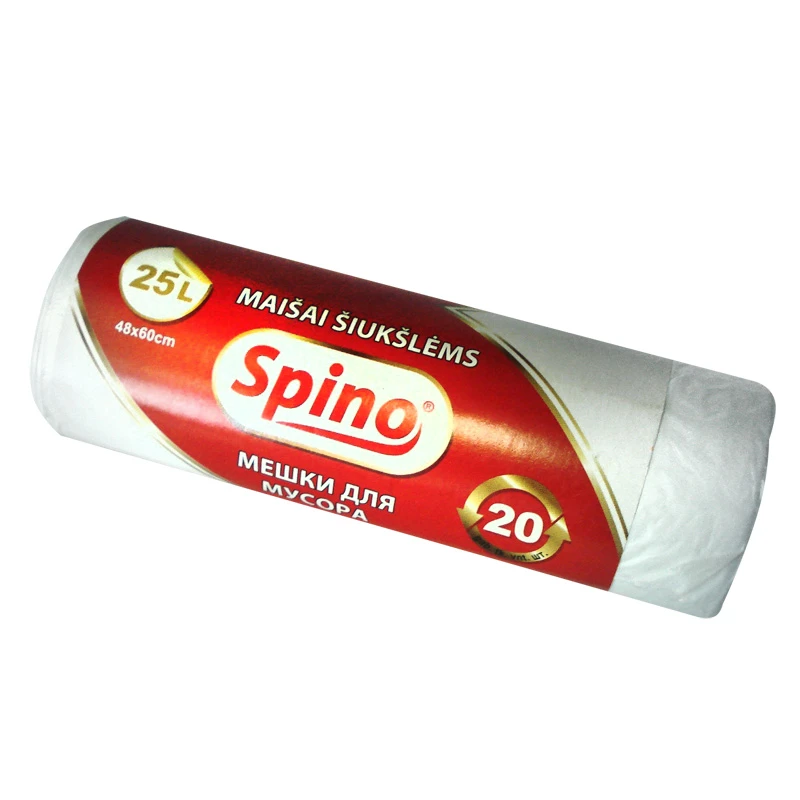 Prügikotid SPINO 25L, 20tk, 9mic HDPE, 48x60cm, valge (kogus 2 tükki)