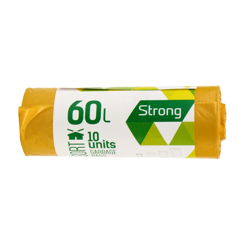 Prügikotid SORTEX 60L, 60x75cm, 30mic, LDPE, 10 tk, kollane (kogus 2 tükki)
