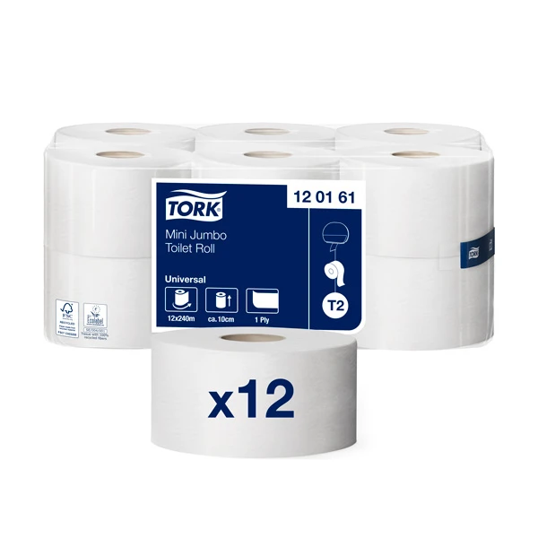 Tualettpaber Tork Mini Jumbo T2, 9,7cmx240m, 1-kih, hall 120161 (kogus 12 tükki)