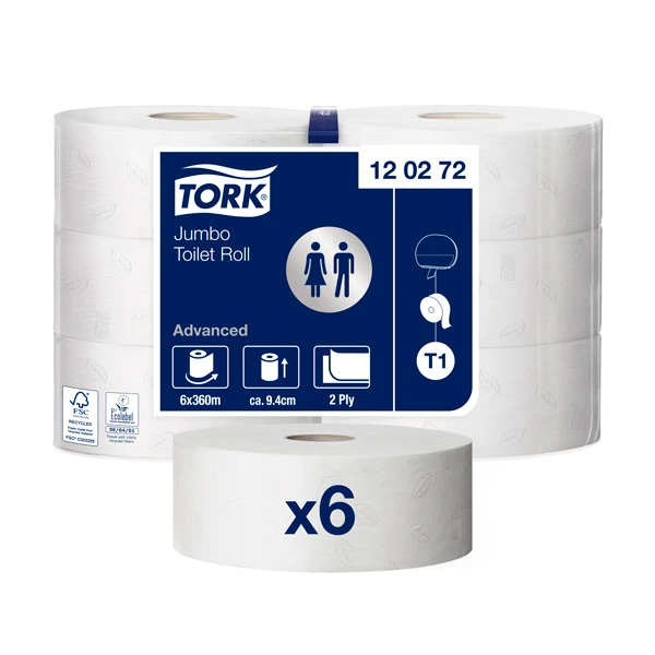 Tualettpaber Tork Jumbo T1, 320mx9.4cm, 2-kih valge, hall trükk 120272 (kogus 6 tükki)