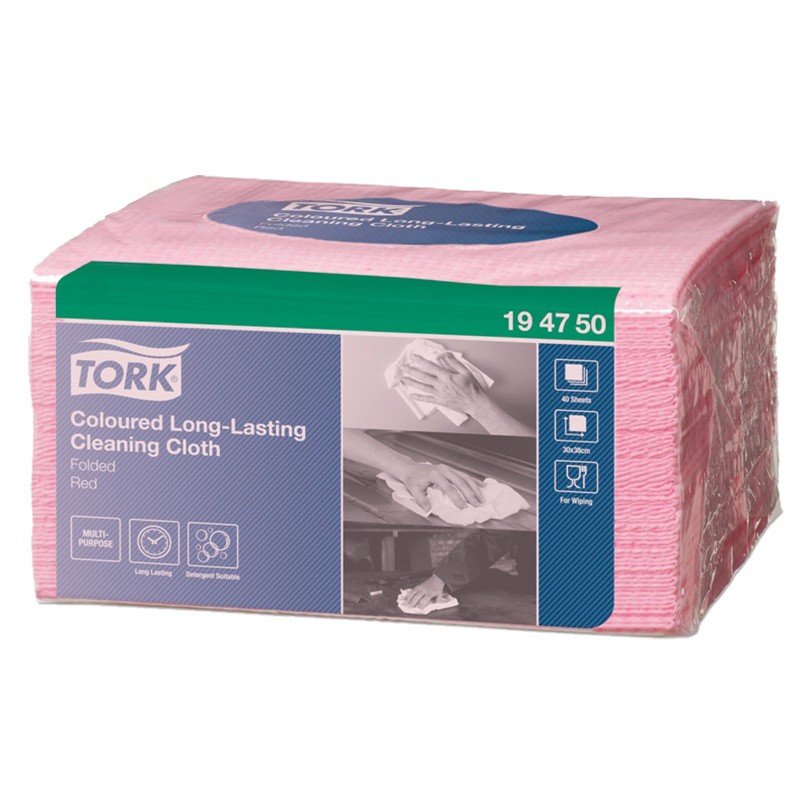 Puhastuslapid TORK Premium W8, 38x30cm,pakendis 40tk, punane
