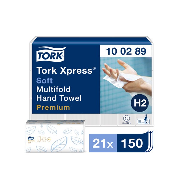 Lehtpaberrätikud Tork Xpress® Soft Multifold,21,2x25,5cm,  2-kih, 150 lehte, valge H2 100289 (kogus 21 tükki)