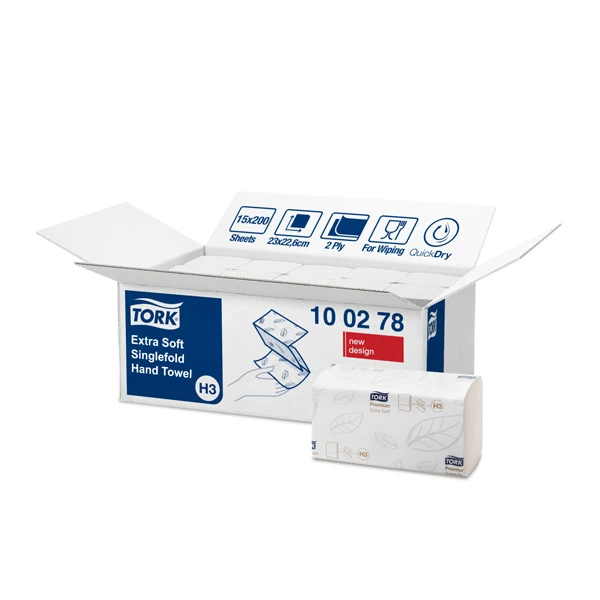 Lehtpaberrätikud Tork EXTRA SOFT SINGLEFOLD H3, 23x22,6cm,  2-kih, 200 lehte, valge  100278 (kogus 15 tükki)