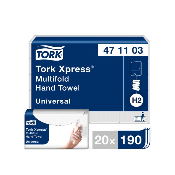Lehtpaberrätikud TORK Xpress® Multifold H2, 23.4x21.3cm, 2-kih, 190lehte, loodusvalge 471103 (kogus 20 tükki)