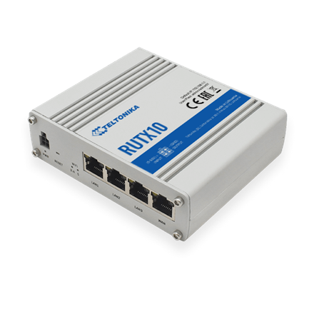 Industrial Router | RUTX10 | 802.11ac | 867 Mbit/s | 10/100/1000 Mbit/s | Ethernet LAN (RJ-45) ports 4 | Mesh Support No | MU-MiMO No | No mobile broadband | 1 | 24 month(s)