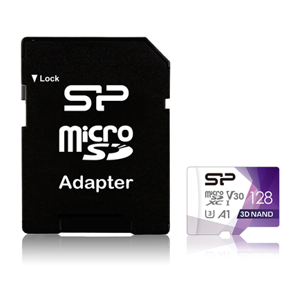 Silicon Power Superior Pro 128 GB, micro SDXC, Flash memory class 10, with Adapter, C10,UHS-I U3, A1, V30