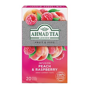 Tee AHMAD Peach & Raspberry, puuvilja ja taimetee segu, 20 tk