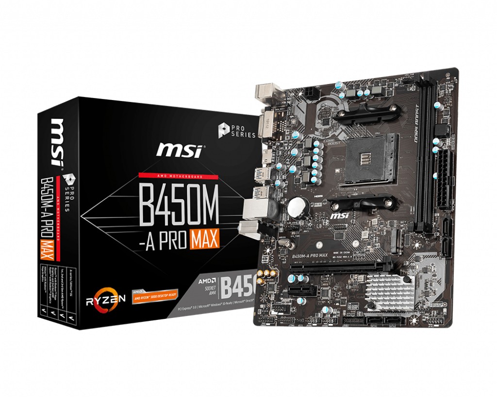 MSI B450M PRO-VDH MAX Processor family AMD, Processor socket AM4, DDR4 DIMM, Memory slots 4, Number of SATA connectors 4, Chipset AMD B, Micro ATX
