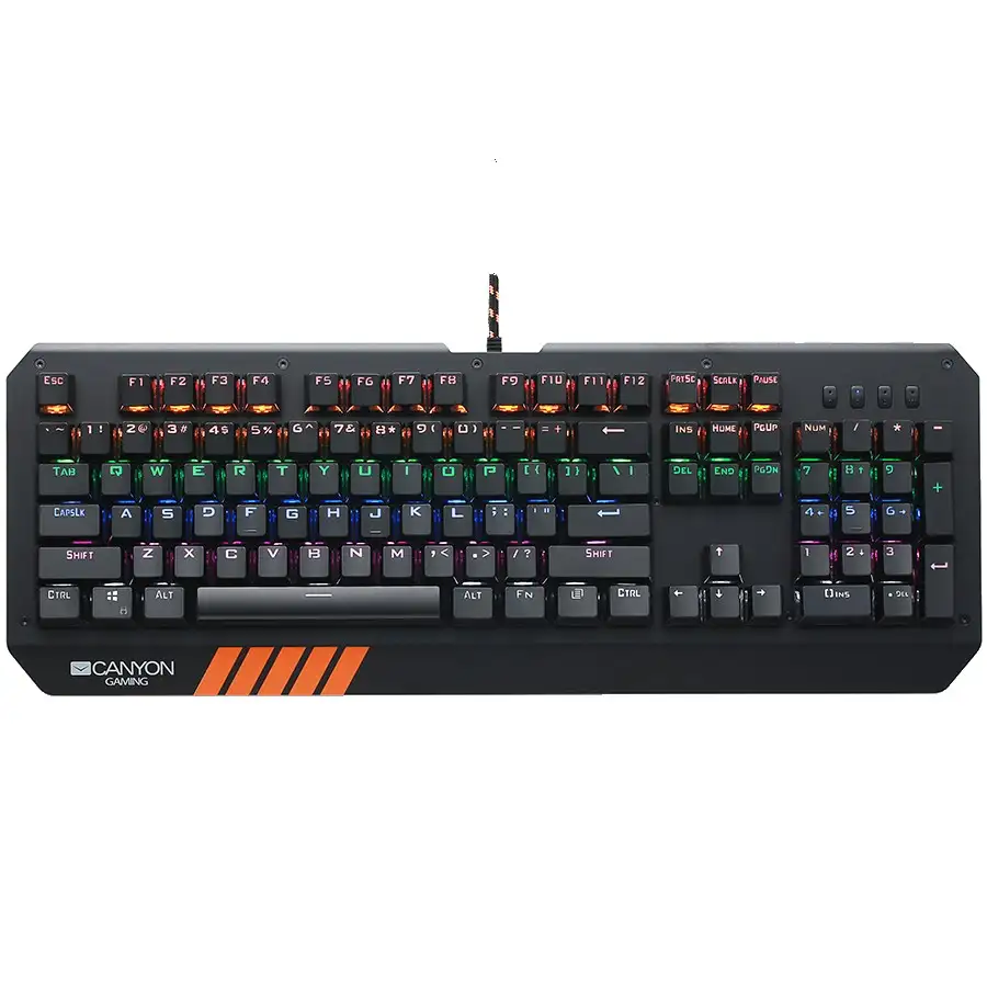 CANYON Hazard GK-6, Wired multimedia gaming keyboard with lighting effect, 108pcs rainbow LED, Numbers 104keys, RU+EN double injection layout, cable length 1.8M, 450.5*163.7*42mm, 0.90kg, color black